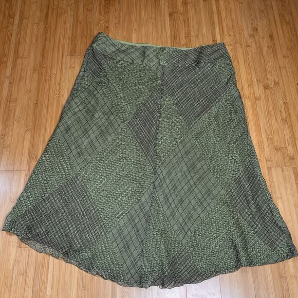 Alfani Skirt Womens 18W Green Brown Silk Boho Fairy Y2k Mixed Print Plus Size - Picture 1 of 8